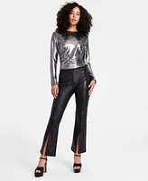 Bar Iii Women's High-Rise Pull-On Slit-Leg Pants, Created for Macy's