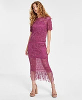 Bar Iii Women's Crochet Tassel-Fringe Midi Skirt, Created for Macy's