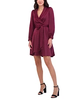 Vince Camuto Petite Crepe-Back Long-Sleeve Faux-Wrap Dress