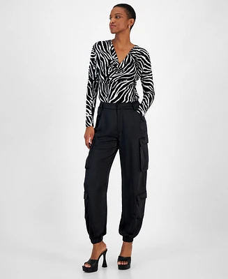 Bar Iii Women's Satin Cargo Jogger Pants, Created for Macy's