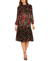 Maggy London Women's Floral Ruffle-Neck Tea Dress