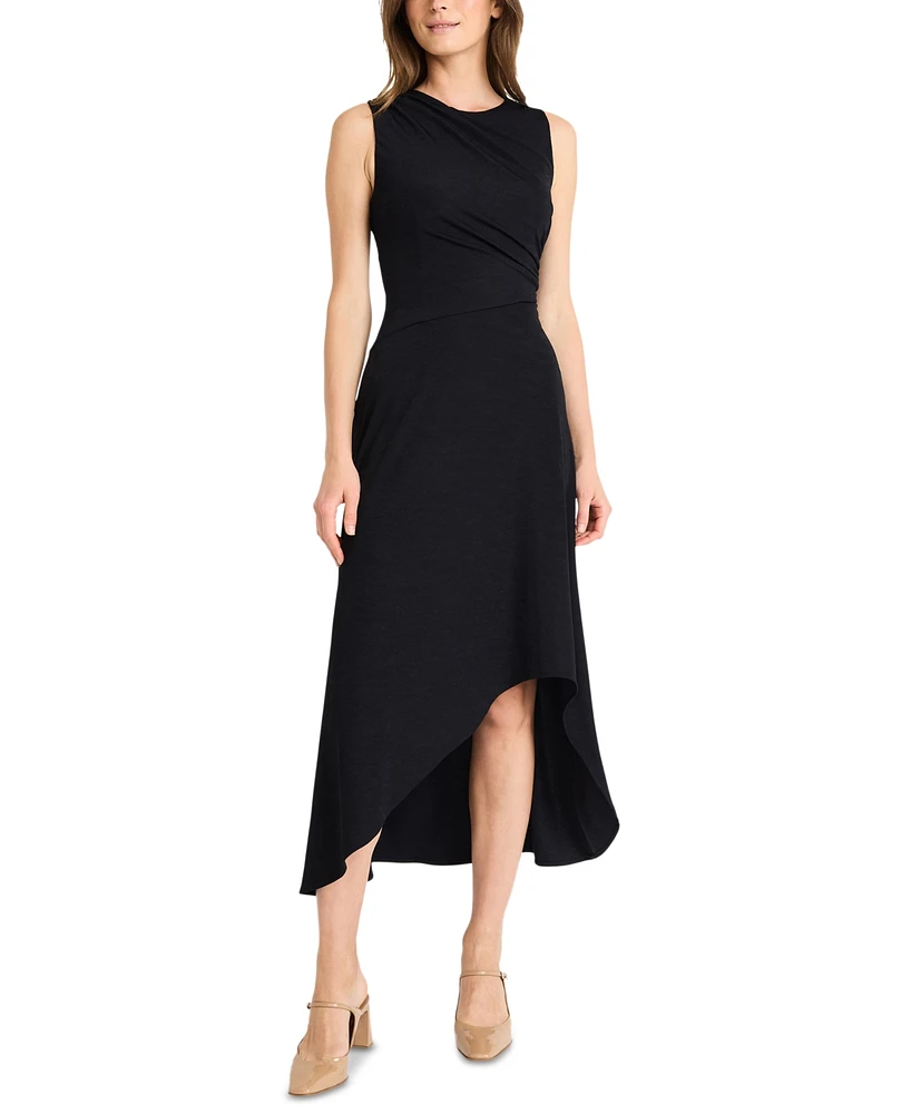 Maggy London Women's Round-Neck Gathered High-Low Dress