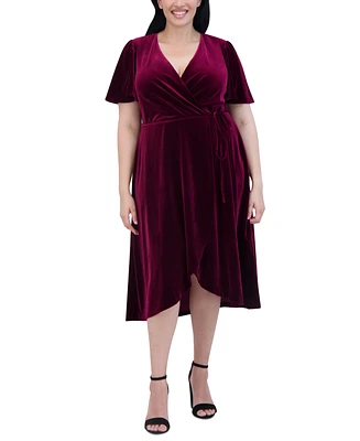 Jessica Howard Plus Velvet Faux-Wrap Midi Dress