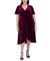 Jessica Howard Plus Velvet Faux-Wrap Midi Dress