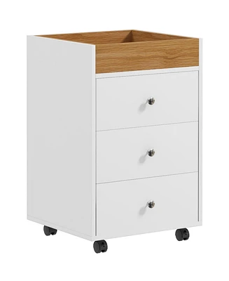 Homcom 3 Drawer Storage Cabinet with Wheels Tray for Home Office, Walnut