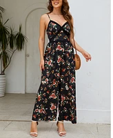 Cupshe Women's Dark Floral Sleeveless V-Neck Wide Leg Jumpsuit