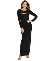 Xscape Petite Long-Sleeve Cutout Glitter-Knit Gown