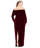 Xscape Plus Velvet Notch-Neck Off-The-Shoulder Gown