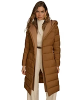 Donna Karan New York Women's Belted Hooded Puffer Coat