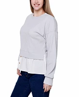 Ny Collection Petite Long Sleeve Two-Fer Top with Gathered Inset