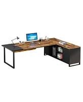 Tribesigns L Shaped Executive Desk with File Cabinet and Storage Shelves