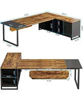 Tribesigns L Shaped Executive Desk with File Cabinet and Storage Shelves