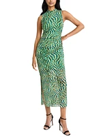 Donna Morgan Women's Printed-Mesh Mock-Neck Midi Dress