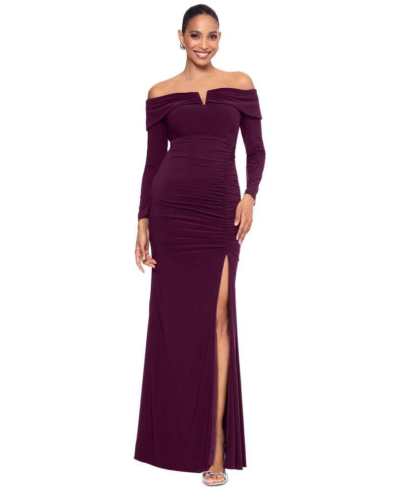 Xscape Women's Off-The-Shoulder Long-Sleeve Jersey Gown