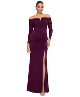 Xscape Women's Off-The-Shoulder Long-Sleeve Jersey Gown