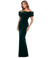 Xscape Women's Off-The-Shoulder Ruffled Velvet Gown