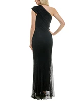 Taylor Women's One-Shoulder Embellished Fishnet Gown