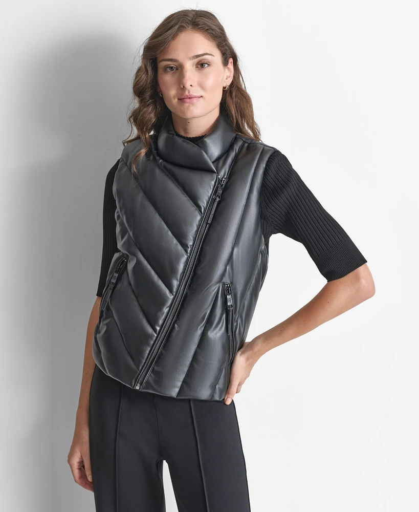 Dkny Women's Faux-Leather Zip-Front Puffer Vest