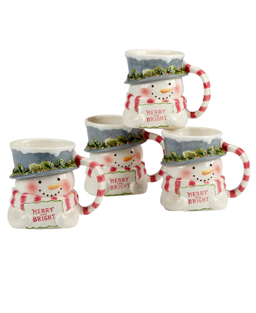 Certified International Snowman Greetings 3D Mugs, Set of 4