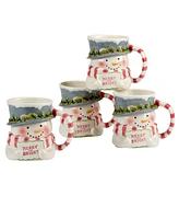 Certified International Snowman Greetings 3D Mugs, Set of 4