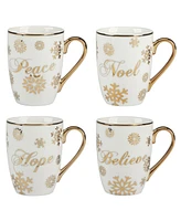 Certified International Christmas Glitter Gold Mugs, Set of 4