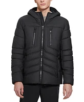 Guess Men's Quilted Faux Leather Hooded Jacket