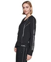 Karl Lagerfeld Paris Petite Crystal Logo Zipper Hoodie