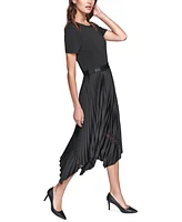 Karl Lagerfeld Paris Women's Mixed-Media Pleated Midi Dress