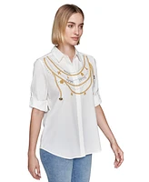 Karl Lagerfeld Paris Women's Chain-Printed Button-Front Top, Regular & Petite