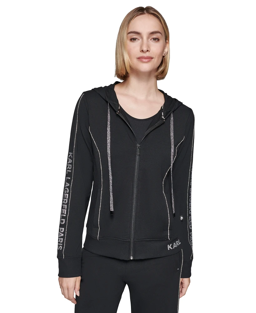 Karl Lagerfeld Paris Women's Embellished Logo Zip Up Hoodie, Regular & Petite