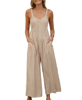 Cupshe Women's Striped Sleeveless V-Neck Wide Leg Jumpsuit