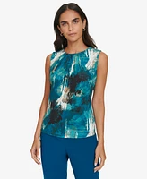 Calvin Klein Women's Printed Pleated-Neck Sleeveless Top