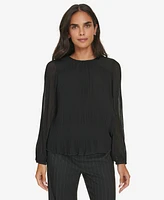 Calvin Klein Women's Pleated Long-Sleeve Crewneck Top