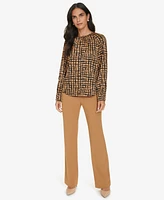 Calvin Klein Women's Printed Long-Sleeve Keyhole Blouse