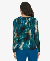 Calvin Klein Women's Printed Pleated Long-Sleeve Top