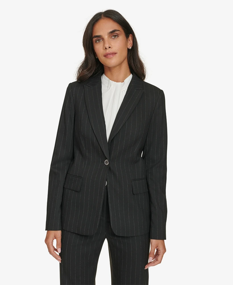 Calvin Klein Women's One-Button Pinstriped Blazer