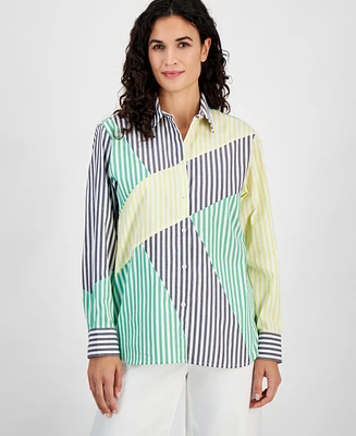 Nautica Jeans Women's Cotton Striped Colorblocked Shirt