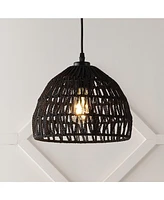 Jonathan Y Campana 10.25" 1-Light Bohemian Modern Woven Rope/Iron Led Pendant, Black
