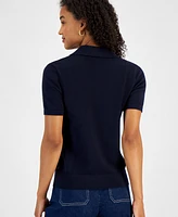 Nautica Jeans Women's Cotton Cable-Knit Short-Sleeve Sweater
