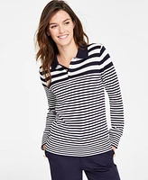 Nautica Jeans Women's Striped Long-Sleeve Polo Sweater