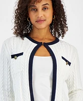 Nautica Jeans Women's Cable Patchwork Crewneck Cardigan