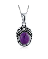 Bling Jewelry Southwest Purple Natural Turquoise Oval Leaf Feather Pendant Necklace For Women Sterling Silver