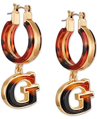 Guess Gold-Tone Tortoise-Look G Charm Hoop Earrings