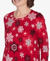 Alfred Dunner Petite Classic Snowflake Infused Top