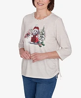 Alfred Dunner Petite Classics Festive Poodle Drawstring Top