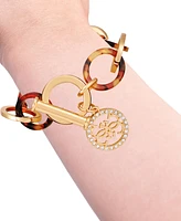 Guess Gold-Tone Pave Logo & Tortoise-Look Large Link Bracelet