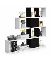 Gymax 5-Tier Bookshelf Corner Ladder Bookcase Display Storage Rack Black White