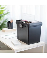 Iris Portable Letter Size File Box with Built-In Organizer Lid and Handle for Hanging Folders, Large, Black