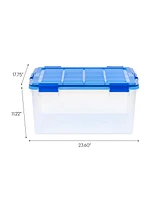 Iris 15 Gallon Clear Plastic Storage Boxes with Blue Lid, Pack of 4