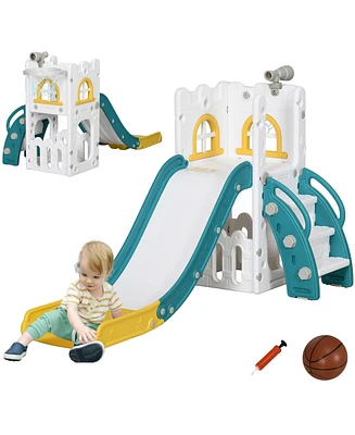 Qaba 5 in 1 Toddler Slide with Basketball Hoop for 1-3 Years Olds,